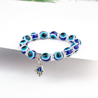 China CLASSIC Turkish Blue Eyes Bracelet Amazon Plam Pendants Colorful Evil Eyes Beaded Bracelet For Women Men for sale