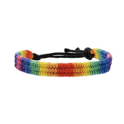 China CLASSIC Colorful Woven Rainbow Gay Bracelet Wax Rope Couples Friend Lgbt Pride Rainbow Bracelet Mixed Color for sale