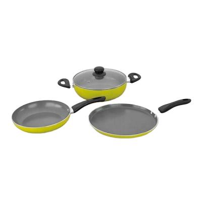 China Sustainable Customized Ceramic Bakelite Silicone Handle 4 Pcs Pan Set Popular In Indian Market for sale