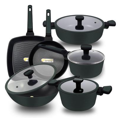 China 10pcs sustainable commercial cookware set cooking pots and pans nosntick for sale