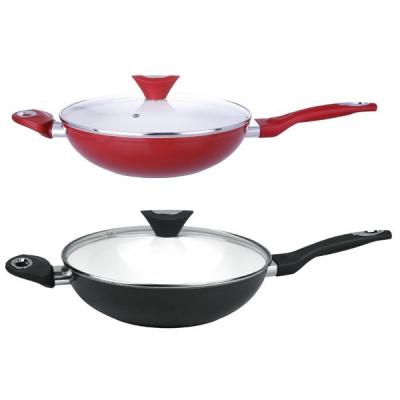 China Durable forged aluminum non-stick wok with soft touch bakelite handle for sale