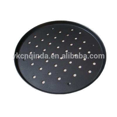 China Non Sustainable Stick Carbon Steel Pizza Pans With Holes , Perforated Black Round Pizza Pan for sale