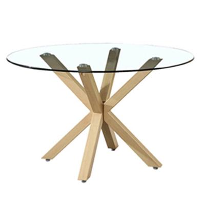 China Modern Dining Table Chrome Red Gold And Black Round Legs Designs Glass Top Dining Table for sale