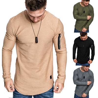 China European and American men's plus size crew neck long sleeve sweatshirt T-shirt big zipper embellishment solid color pullover for sale