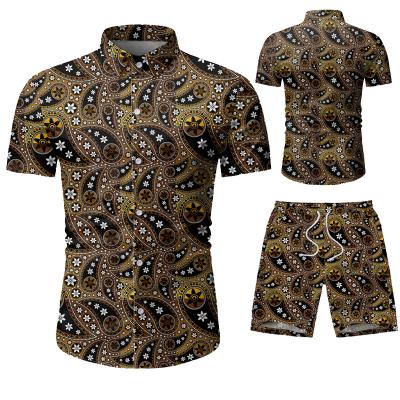 China New Breathable 2020Summer Men's Short Sleeve Shirt Shorts Hawaiian Beach Printing Two Piece Set for sale