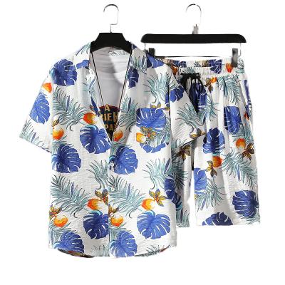 China New Summer Breathable Men's Short Sleeve Shirt Shorts Beach Printing Two Piece Loose Set for sale