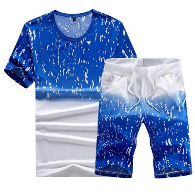 China Breathable Men's Two-Piece Gradual Color Sports Short Sleeve T-shirt Printing And Shorts Suit Snowflake Casual Suit for sale