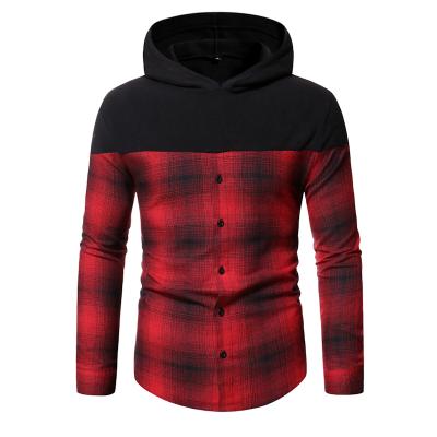 China 2020 Autumn New Men's Breathable Hooded Long Sleeve Casual Wear Men's Plaid Panel Pullover Button Embellishment Sweatshirt for sale