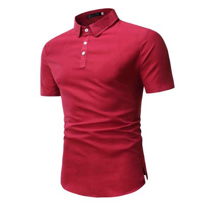 China Fashion Short Solid Lapel T-shirt QUICK DRY Men's Slim Red Three Button Sleeve T-shirt for sale