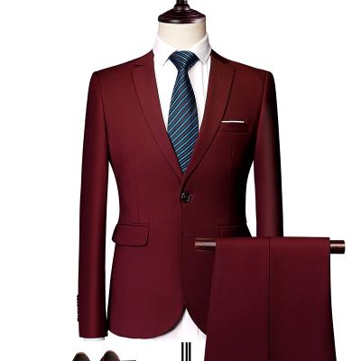 China Anti-wrinkle men's business slim fit solid color two-piece suit plus size casual dress suit men's coat is available all year round for sale