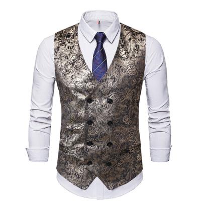 China Anti-wrinkle wholesale cross-selling 2020 Europe and America men's vest leisure stage face golden printing smart vest men for sale