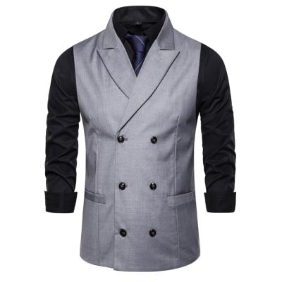 China 2020 Men's Casual Cross Breasted Waistcoat Men's Solid Large Lapel Anti-Wrinkle Waistcoat Wholesale for sale