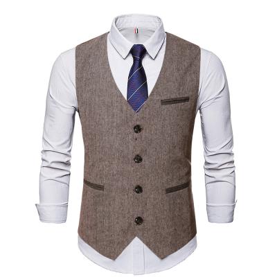 China European and American style men's vest wear V-neck casual sleeveless vest Anti-wrinkle men's vest wear for sale