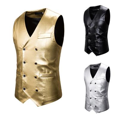 China Solid color smart men's fashion anti-pilling vest nightclub performance clothing cross face vest for sale