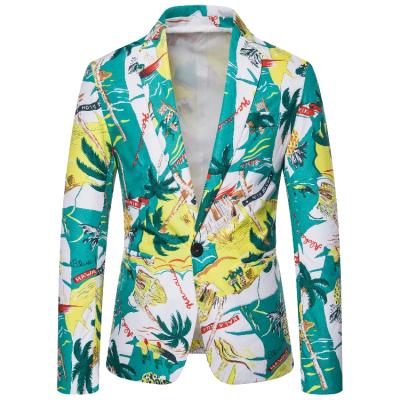 China Fashion Breathable Casual Beach Coat Men's Printing Palm Leaf Suit for sale