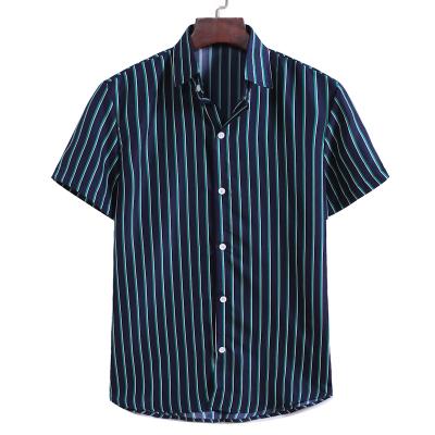 China Wholesale New Men's Vertical Stripe Sleeve Hawaiianbusiness Beach Shirt Customized Larger Size European Short Shirt 2020 Men for sale