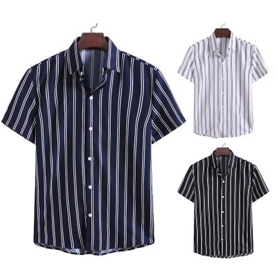 China Wholesale New Men's Vertical Stripe Sleeve Beach Hawaiian Shirt 2020 Larger Size Customized European Short Shirt Men's Hawaiian Shirt for sale