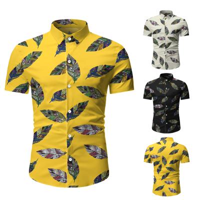 China 2020 New Men's Breathable Short Sleeve Flower Shirt Summer Leaf Print Slim Beach Shirt for sale