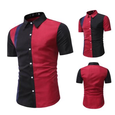 China Color Matching Fashion Short Lapel Shirt Anti-Wrinkle Summer Men's Casual Sleeve Coat for sale