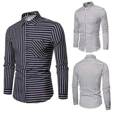 China Men's Breathable Slim Stripe Long Sleeve Shirt Fashion Business Plus Size Casual Low Coat for sale