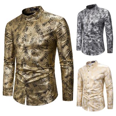 China Golden Vertical Shirt Men's Long Sleeve Nightclub Stage Performance Collar Shirt Anti-Shrink European Big Shirt Men for sale