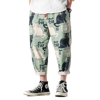 China Summer 2020Men's Breathable National Loose Drawstring Beach Pants Style Floral Cropped Casual Pants Wholesale for sale