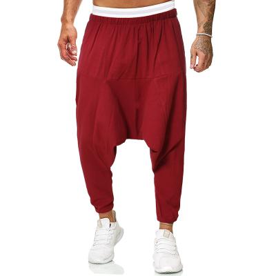 China Solid Color Anti-pilling Hip Hop Harun Cotton Legging 2020 New Men's Hemp Casual Loose Wide Leg Pants for sale