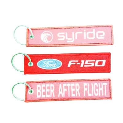 China Custom Cheap Promotional Gifts Jet Tag Fabric Embroidery Car Keychains Woven Key Chain for sale