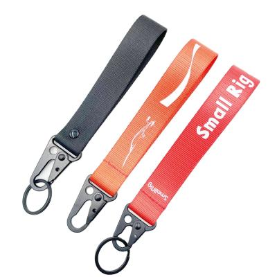 China Promotion silkscreen short nylon thick key chain lanyard with metal hook wrist lanyard tie custom nylon short strap for sale