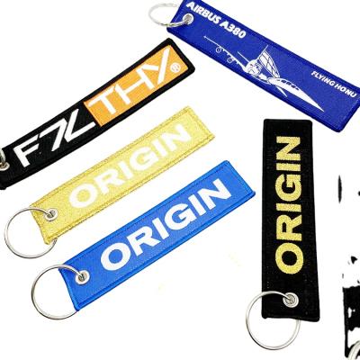 China Promotion Gifts Custom Logo Embroidery A380 Cheap Cloth Woven Air Bus Key Chain for sale