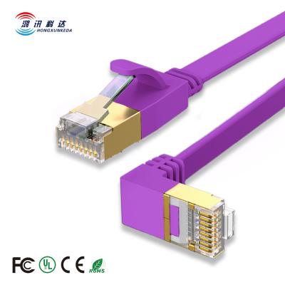 China Bare Copper Hongxun Keda CAT6 Straight 90 To Degree Flat Cable Color Shield Rj45 Right Angle White Black Purple Patch Cord for sale