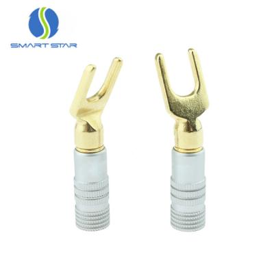 China audio & New 24K Video Audio Banana Plug To Spade Speaker Adapter In Wire Connectors For Projector for sale