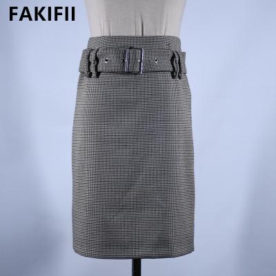 China Fakifii 2023 Breathable New Arrival Fashion Custom Plaid Skirts For Girl Elegant A Line Women Skirts Clothes With Belt Womens Skirts for sale