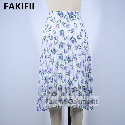 China Fakifii Soft Cute Breathable Floral Summer Women A Line Skirt Natural Waist Quilting Girls Flower Pleated Skirts For Women for sale