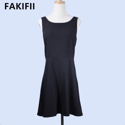 China Anti-wrinkle Fakifii 2022 spring and summer luxury O neck dress women's diamond dress knee-length sleeveless sexy elegant party dress for sale