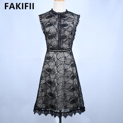 China Anti-wrinkle new arrival ladies fashion sleeveless lace embroidery luxury black dress plus size women's summer casual dresses women's dresses for sale