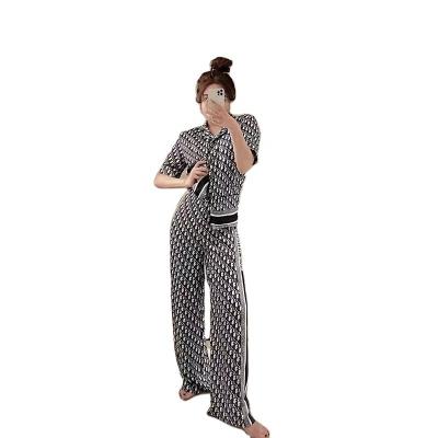 China Fashion Comfy QUICK DRY 2 Pieces Set Short Women's Satin Silk Pajamas Sheath Casual Sleepwear for sale