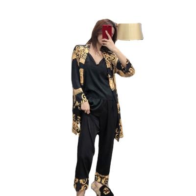 China Nightwear QUICK DRY silk robe for women luxury silk sleepwear 3 piece women sleepwear sets for sale