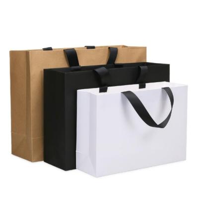 China Recyclable Custom Black White Brown Bolsasd Papel Tote Gift Bag Kraft Paper Shopping Bag With Wide Rope Handle And Your Own Logo for sale