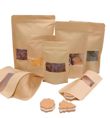 China MOQ 100pcs Recyclable Pouch Zip Window Bolsas Para Comida Stand Up Zipper Bag For Packaging Kraft Food Paper Bag With Ziplock for sale