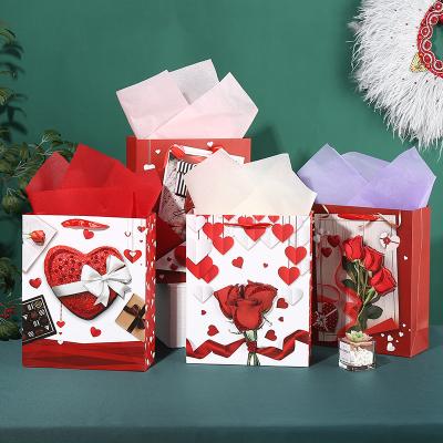 China Wholesale Recyclable Rose Love Gift Box Packaging Valentine's Day Hand Paper Shopping Paper Gift Bags for sale