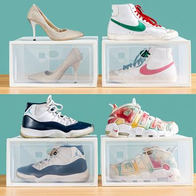 China Viable Transparent Plastic Shoe Box PP Large Foldable Shoe Box Basketball Shoe Storage Foldable Shoe Box for sale