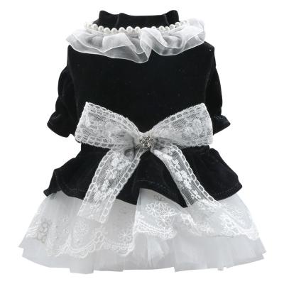 China New summer viable bow pleated skirt gauze pet skirt comfortable luxury pet clothing luxury black velvet tutu for sale