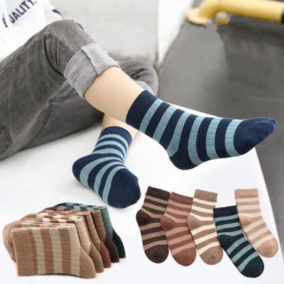 China Breathable Wholesale children's men's socks, pure cotton breathable and sweat absorbing stripes customized boy's socks student socks for sale