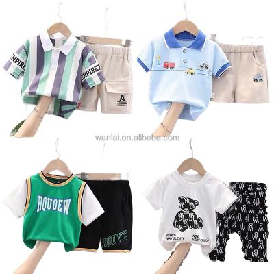 China Cotton Boys And Girls Baby Casual Foreign Style Printed Letter T-shirt Short Sleeve Shorts Two Pcs Set for sale