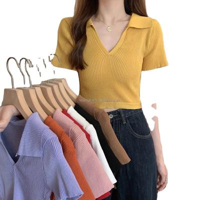 China 2021 Anti-wrinkle summer clothing crop top t-shirt knit women's short sleeve t-shirt for sale