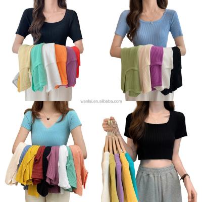 China Anti-Wrinkle Women's Summer Tops Short Sleeve Spring Ladies Sweater Thin Women Half Sleeve Knit Shirt Pullover for sale