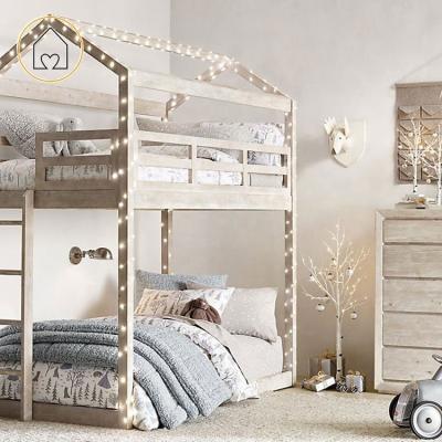 China Modern hot sale student kids decor pine wood simple design solid bunk bed with stairs for sale