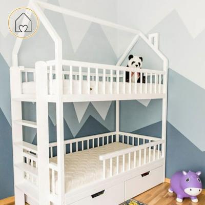 China Modern Montessori House Shape Kids Bedroom Kids White Full Over Full Bunk Bed With Guard Rail for sale