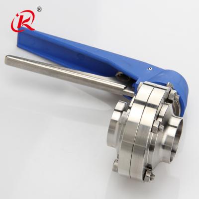 China High Quality Sanitary 304 Stainless Steel Dairy Welded Actuator Type Blue Butterfly Ball Valve for sale